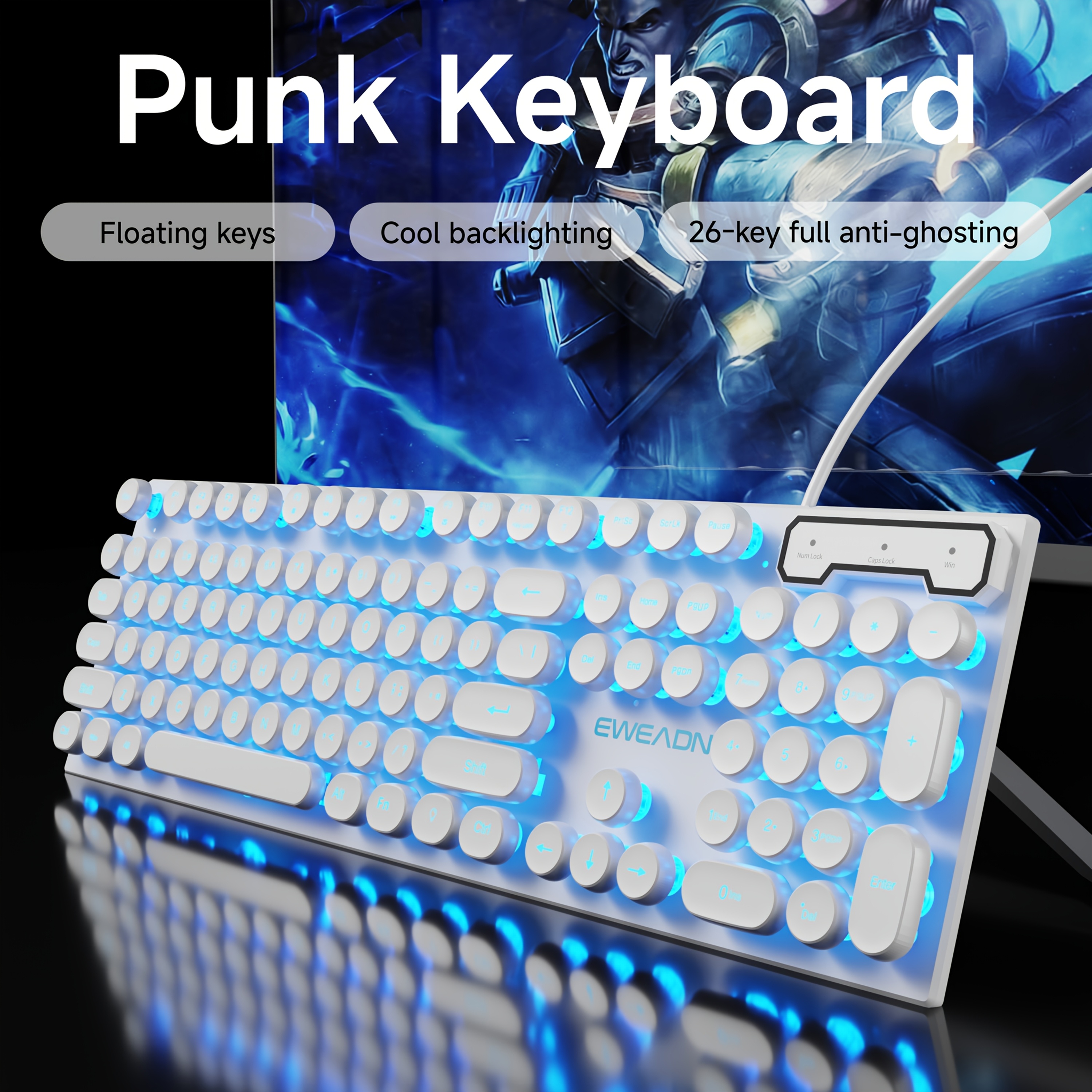 Clavier Gamer Mécanique Rétro 104 Touches - Switches Noirs - Design Punk Rétroéclairé