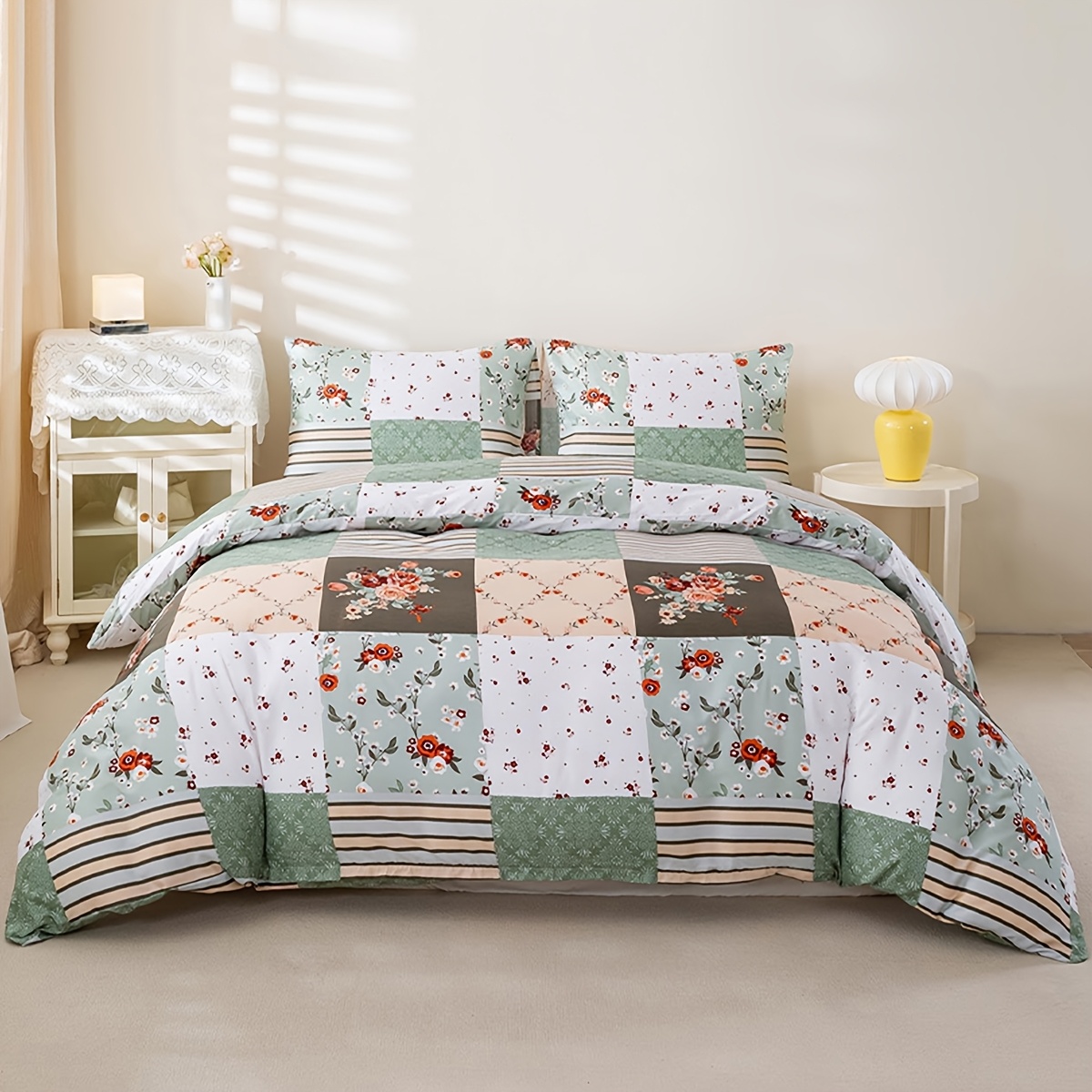 Image of 3pcs French Retro Floral -piece Set Three-color Floral Duvet Cover Bedroom Bedding Skin-friendly Breathable (pillow Core Not Included, Duvet Core Not Included)