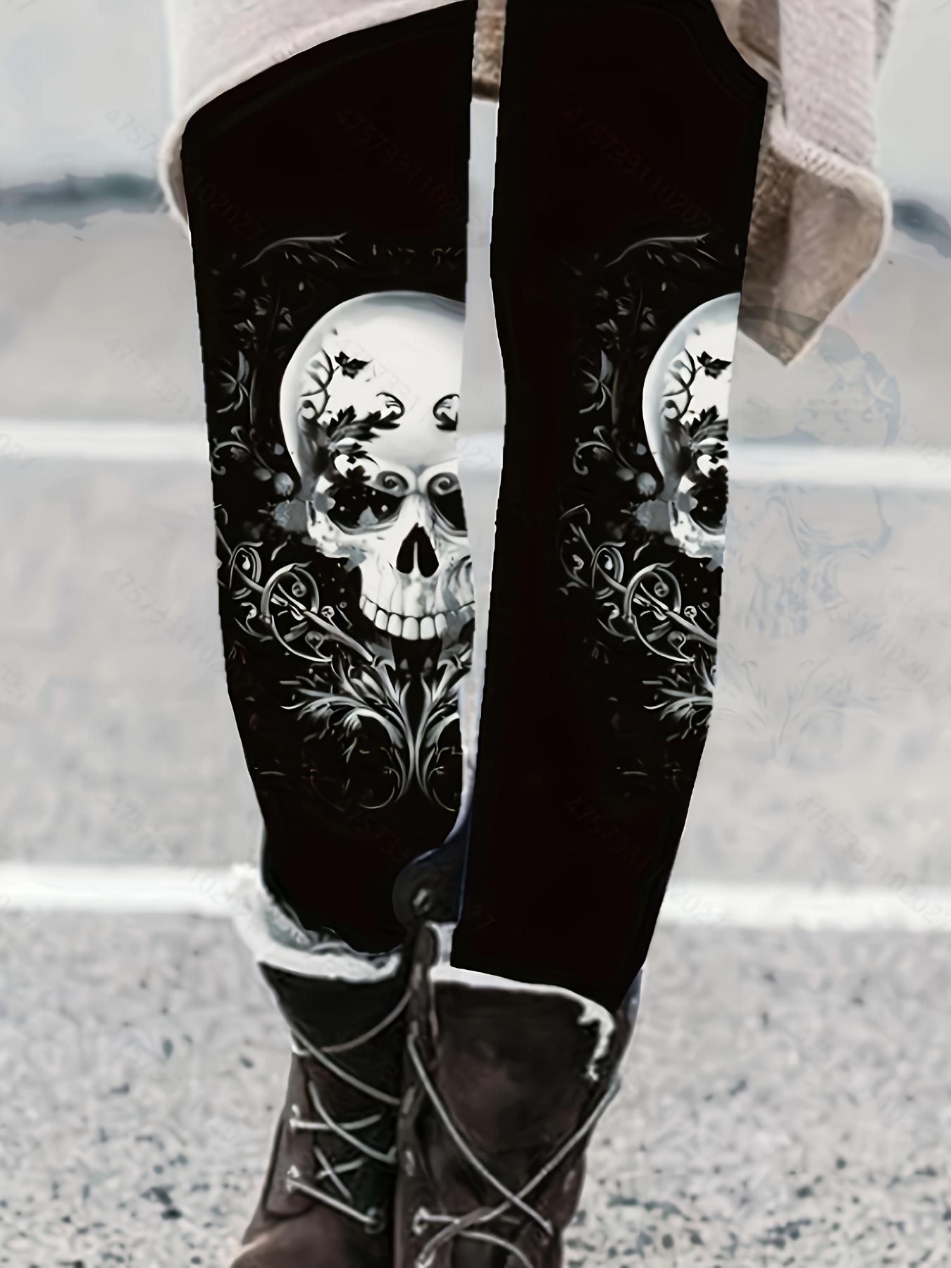 Plus Size Skull Print Skinny Leggings Casual High Waist Stretchy Leggings Women s Plus Size Clothing Halloween