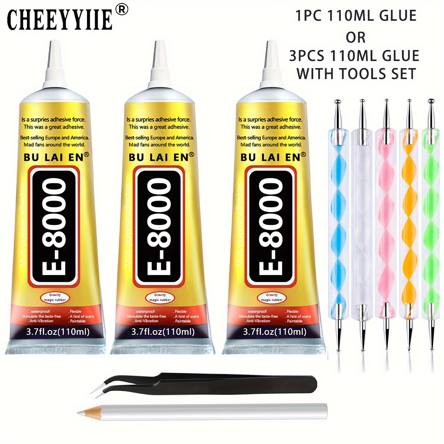 

1pc/3pcs 110ml/3.7 Fl Oz E8000 Adhesive, Clear Dotting , Wax & Kit For Jewelry, Diy Projects &