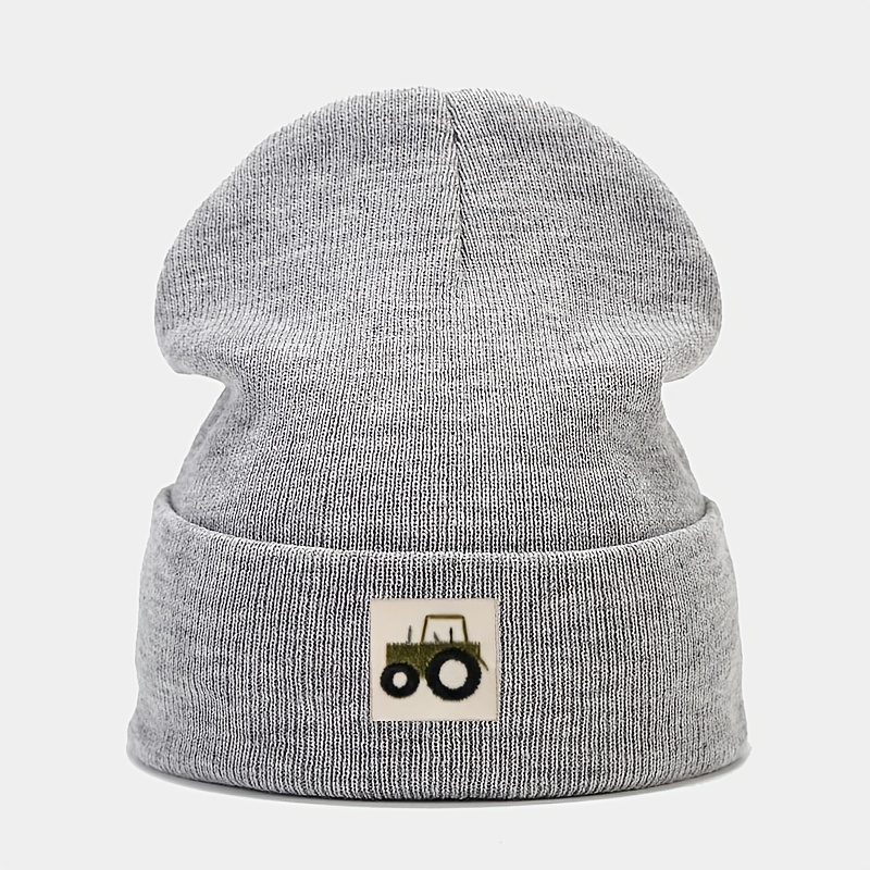 Image of High-grammage Cute Embroidered Tractor Toddler Children's Brimless Beanie, Soft And Warm Knitted Winter Hat For Kids