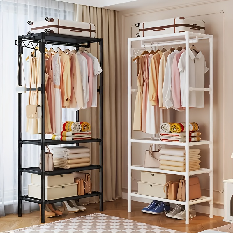 New Luxury High Quality Metal Space Saving Portable Wardrobe, Multifunctional Design with Hooks, Wheels And Reinforced Metal Frame, Easy Assembly, Suitable for Bedrooms, Living Rooms, Apartments And Offices, Portable Closets