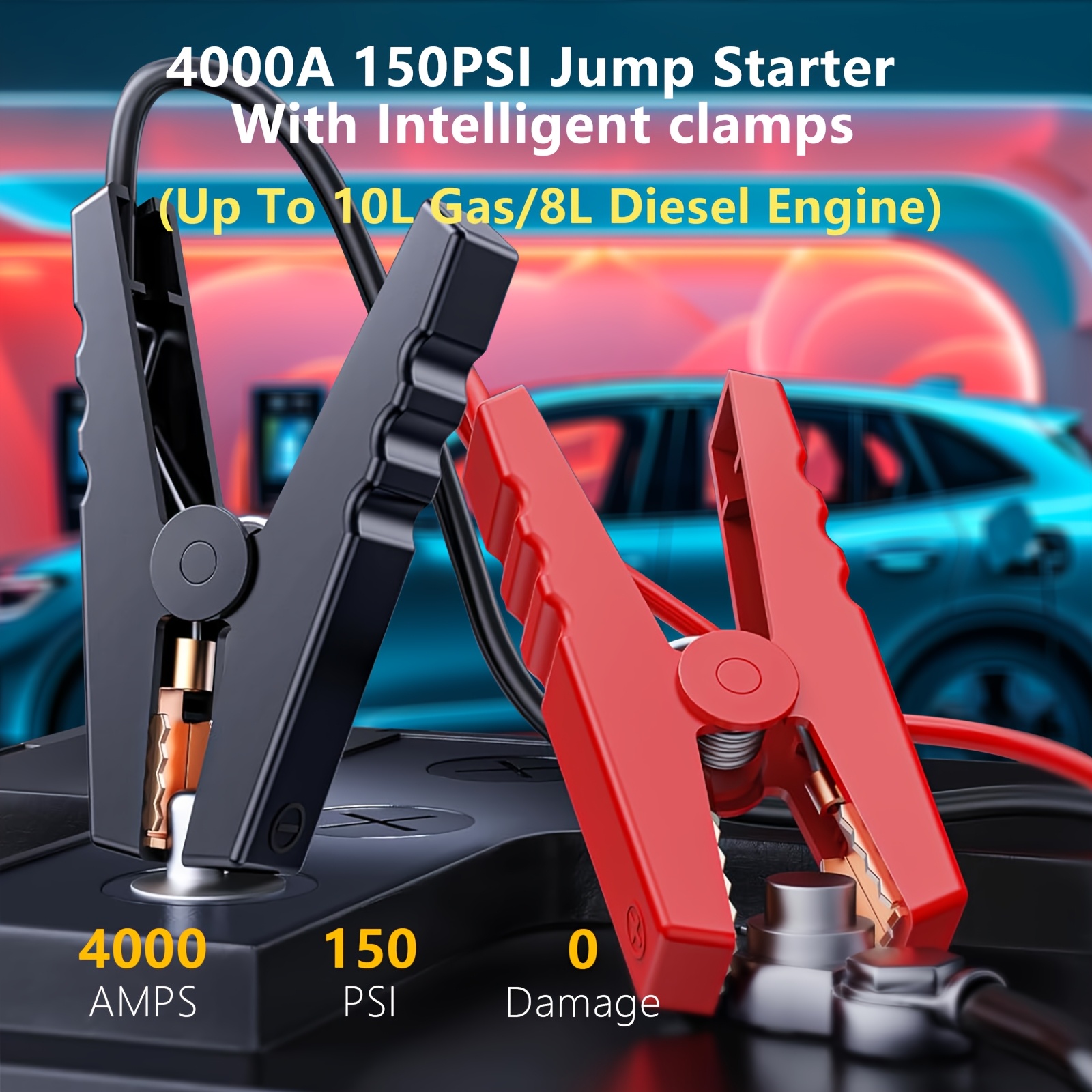  car jump starter with air compressor emergency battery jumper     to 10  8l   with intelligent jumper clamps fast inflation 10000mah power bank 3 in 1 flashlight Product details 4