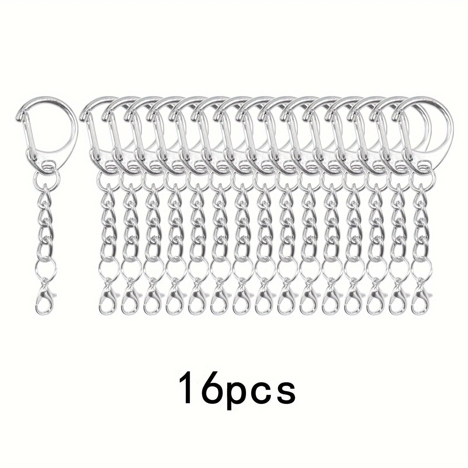 16 Sets Of Metal Keychains With D- Hooks, Chains, And Lobster Clasps, In Golden And Silvery