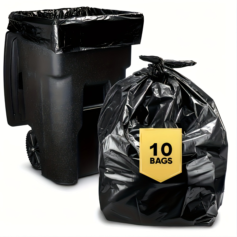 

10pcs, Heavy-duty Black Trash Bags, 55-60 Gallon Capacity, Large Plastic Garbage Bags For Industrial, Garden, Home, And Commercial Use, 47.24"x51.18" Size, Puncture Tear Resistant Cleaning Supplies