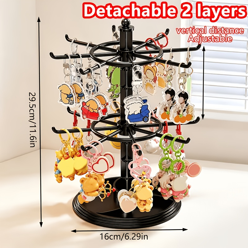 TEMU 1pc Rotatable Double-layer Keychain And Jewelry Hanging Display Stand, Adjustable Height, Detachable Desktop Hanging Organizer With Multiple