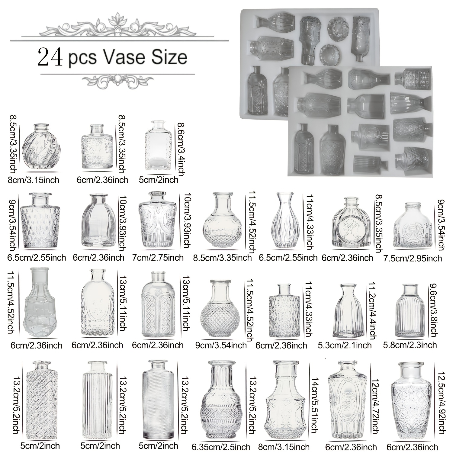 TEMU Lot de 15/24 mini vases en verre transparent à col boutonné, adaptés pour centres de table de mariage, décoration de table cylindrique vintage,