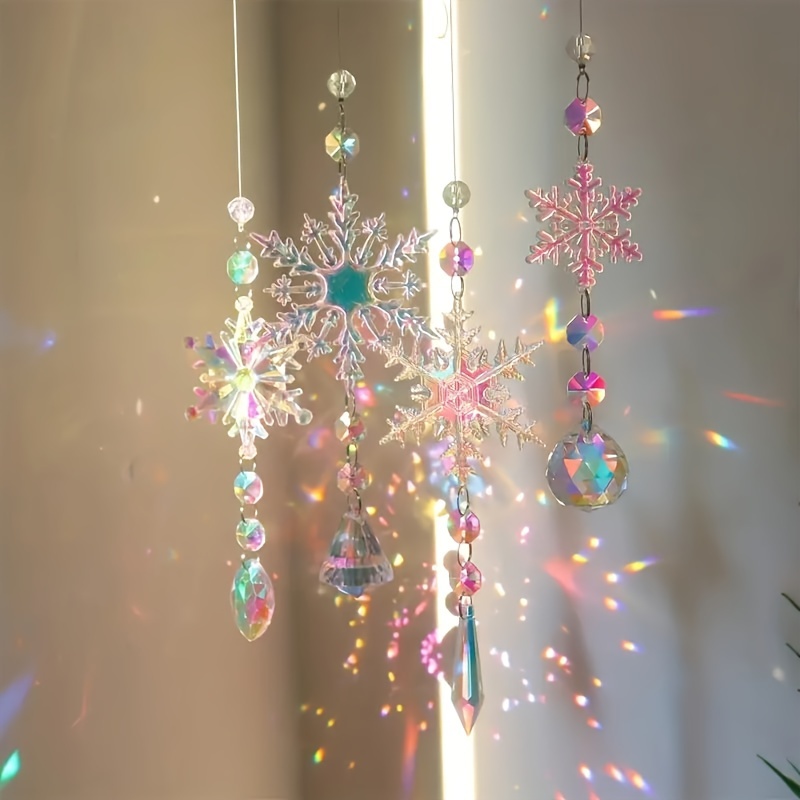 Image of 4pcs Exquisite Crystal Snowflake Ornaments - Elegant Winter Decorations For Christmas Tree, Party Favors, Anniversaries, And Birthday Gifts - Colorful, Sparkling, And Decor