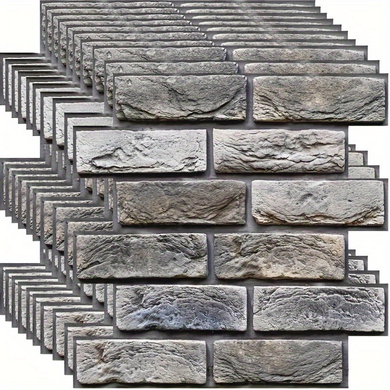 10pcs Gray Brick Pattern Self-adhesive Wallpaper - 3d Effect, Waterproof & Moisture-resistant Pvc Stickers For Decor, Durable & Easy To Clean