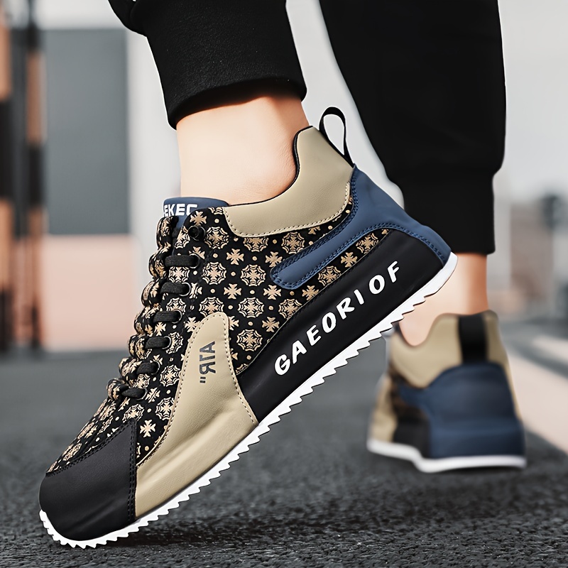 mens fashion sneakers low top lace up casual shoes with graphic pattern korean style footwear pu upper fabric comfort cloth insole details 0