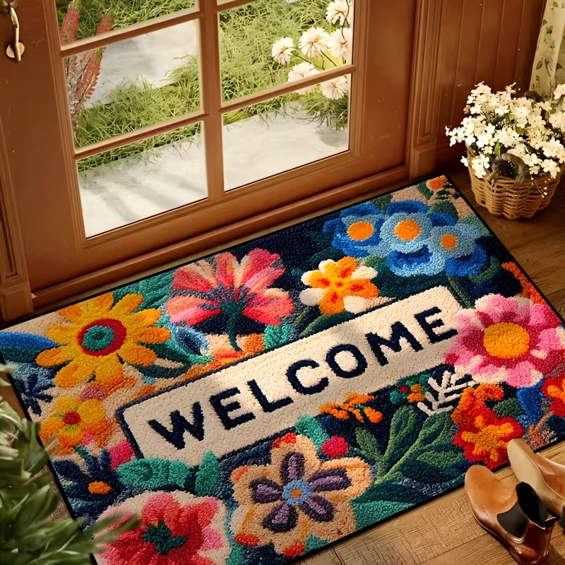 1pc vibrant floral welcome mat non slip machine washable polyester mat with vibrant   for indoor outdoor use   areas perfect valentines day gift   decor indoor outdoor mat