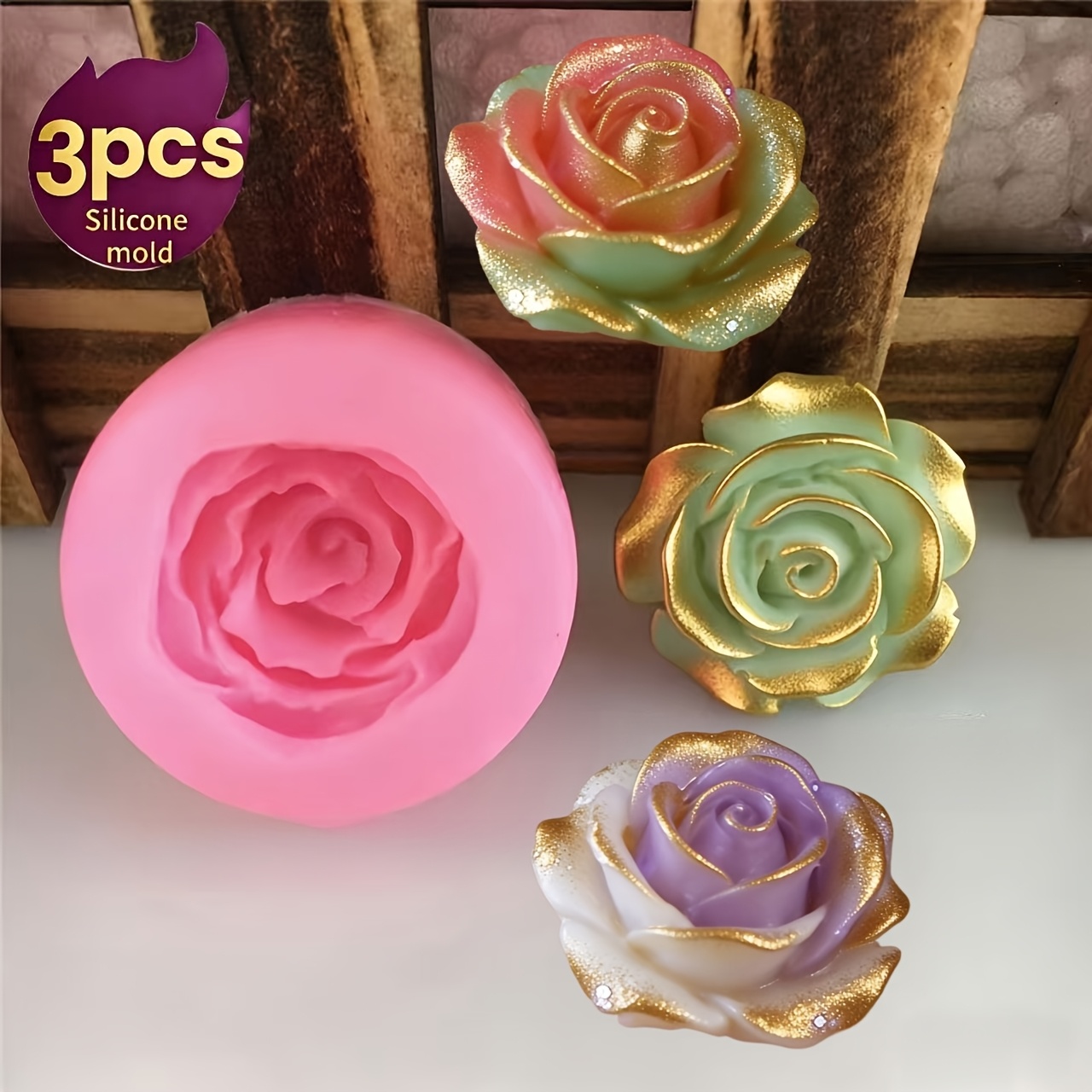 TEMU Set di 3 stampi in silicone resina per fiori - Fiori a a forma - Stampi in silicone antiaderente per candele, saponi, resina, argilla, gesso -