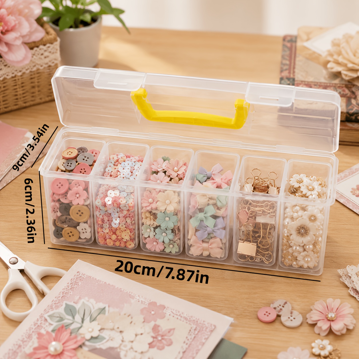 TEMU 6-grid Handheld Transparent Storage Box, With Independent Removable Inner Box And Dust-proof Design, Portable Plastic Classification Organizer,