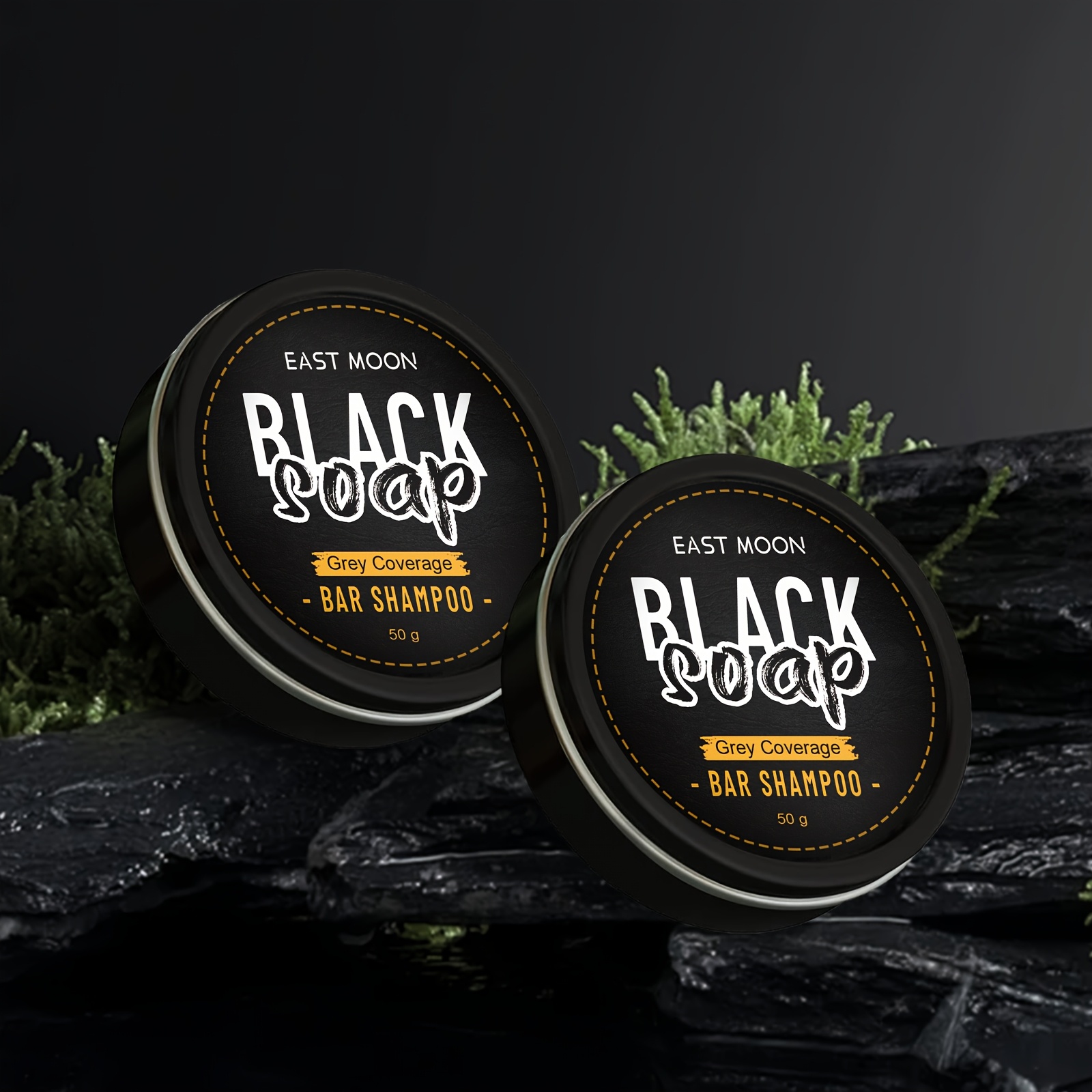 2-Pack Black Hair Soap for Men, 50g Each, Phthalate-Free, Spice Scented, Glycerin-Enriched, Moisturizing & Cleansing, All Skin Types, Body Use, Strengthens & Brightens Hair