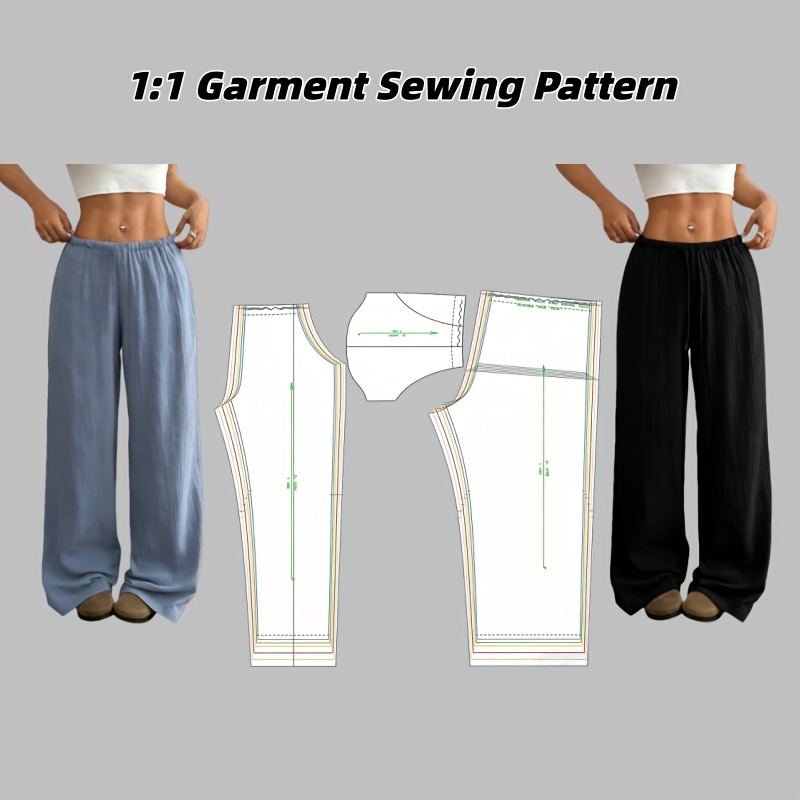 TEMU Women' Color Wide-leg Pants Sewing Pattern Template With Tutorials - Suitable For Beginners, Tailor-cut Templates For S-3xl Sizes, Making For
