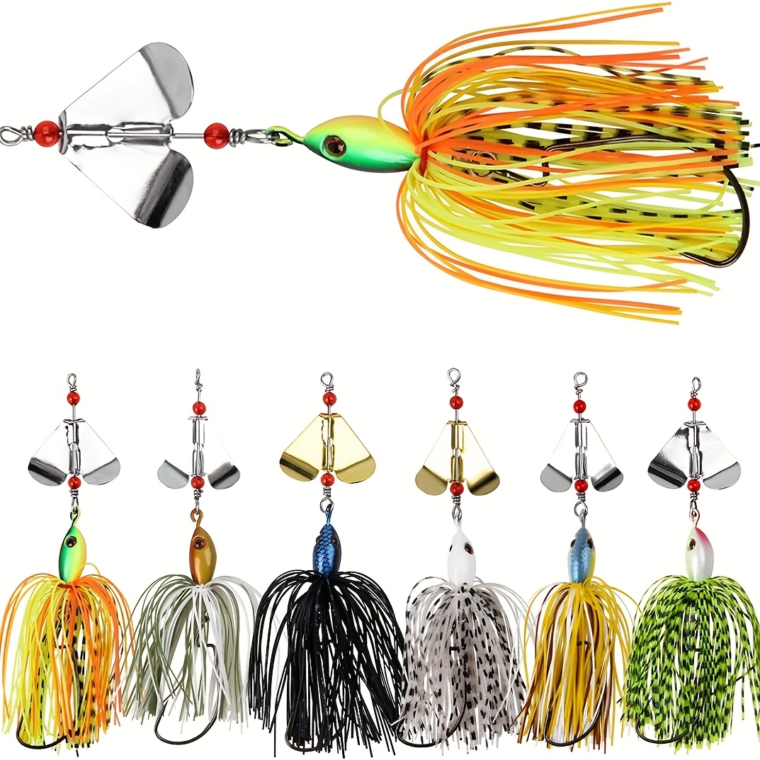 TEMU Spinnerbait Fishing Lures Kit Set, 6pcs Bass Fishing Multicolor Bass Trout Salmon Metal Spinner Baits Swim Jigs Freshwater Saltwater Fishing