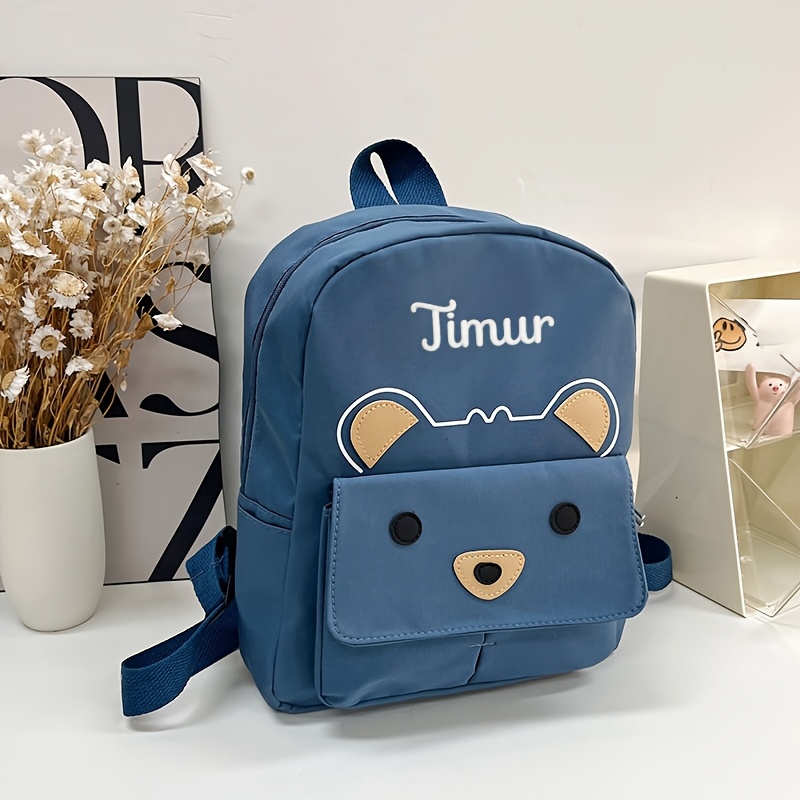 Custom Embroidered Name Women's Fashion Backpack, Cute Cartoon Bear Pattern Lightweight Daily Backpack With Personalized Name, Ideal For Outdoor Travel, Daily , Storage, And