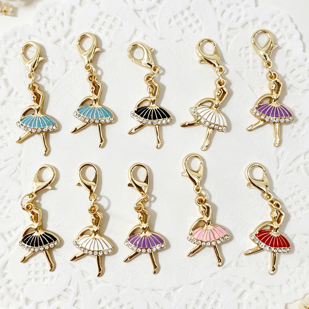 TEMU 10pcs Ballet Keychain Random - Alloy Metal Key Rings With Lobster Clasp, Ideal Birthday Gift For Women And Ladys, Multi-functional Bag Charm