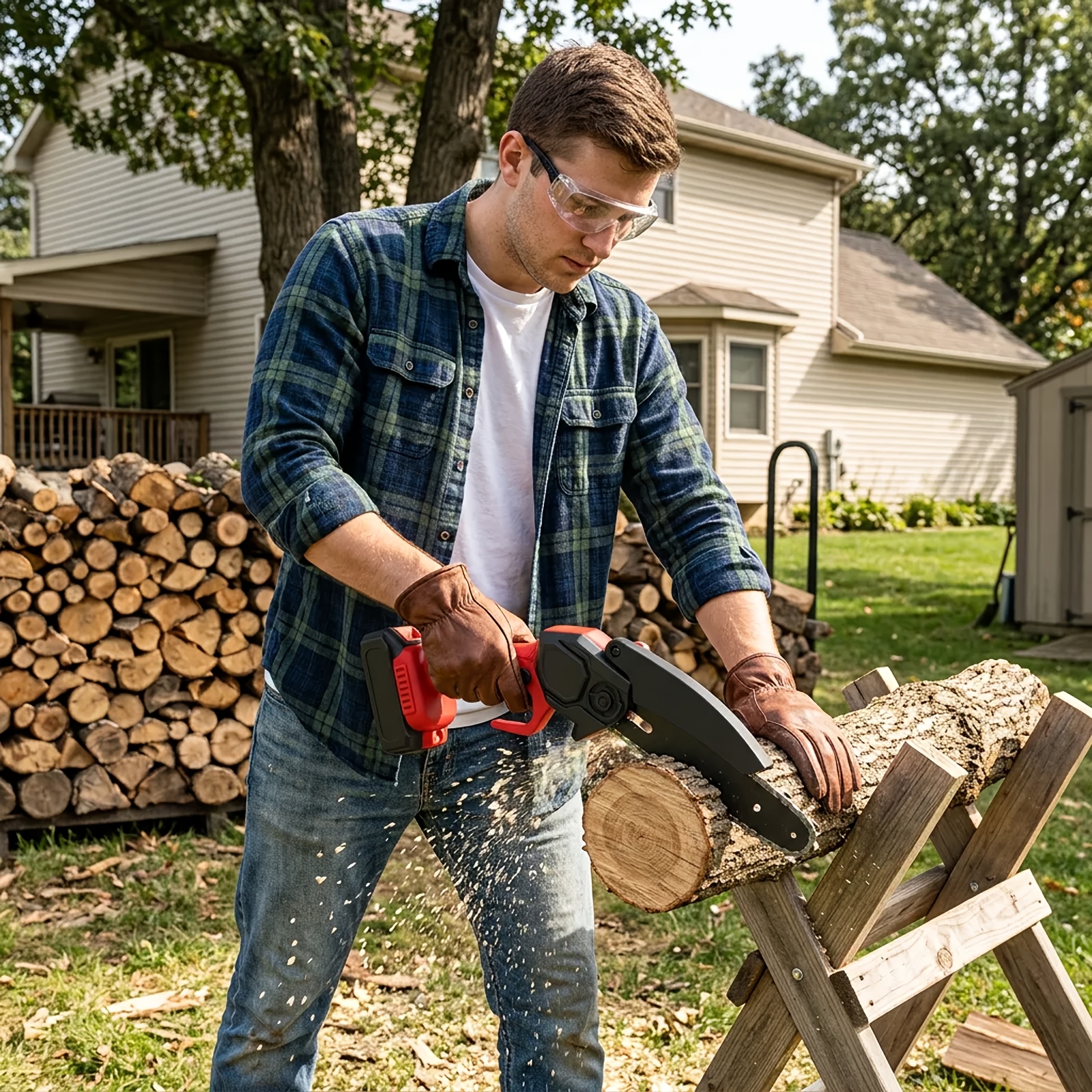 6-Inch Cordless Electric Pole Saw for Tree Trimming, 3-In-1 Telescopic Folding Pruning Saw And Leaf Blower, with 2 Batteries And Mini Handheld Chainsaw. for Tree Pruning, Gardening, Landscaping. Ergonomic Compact Outdoor Tool for Professionals