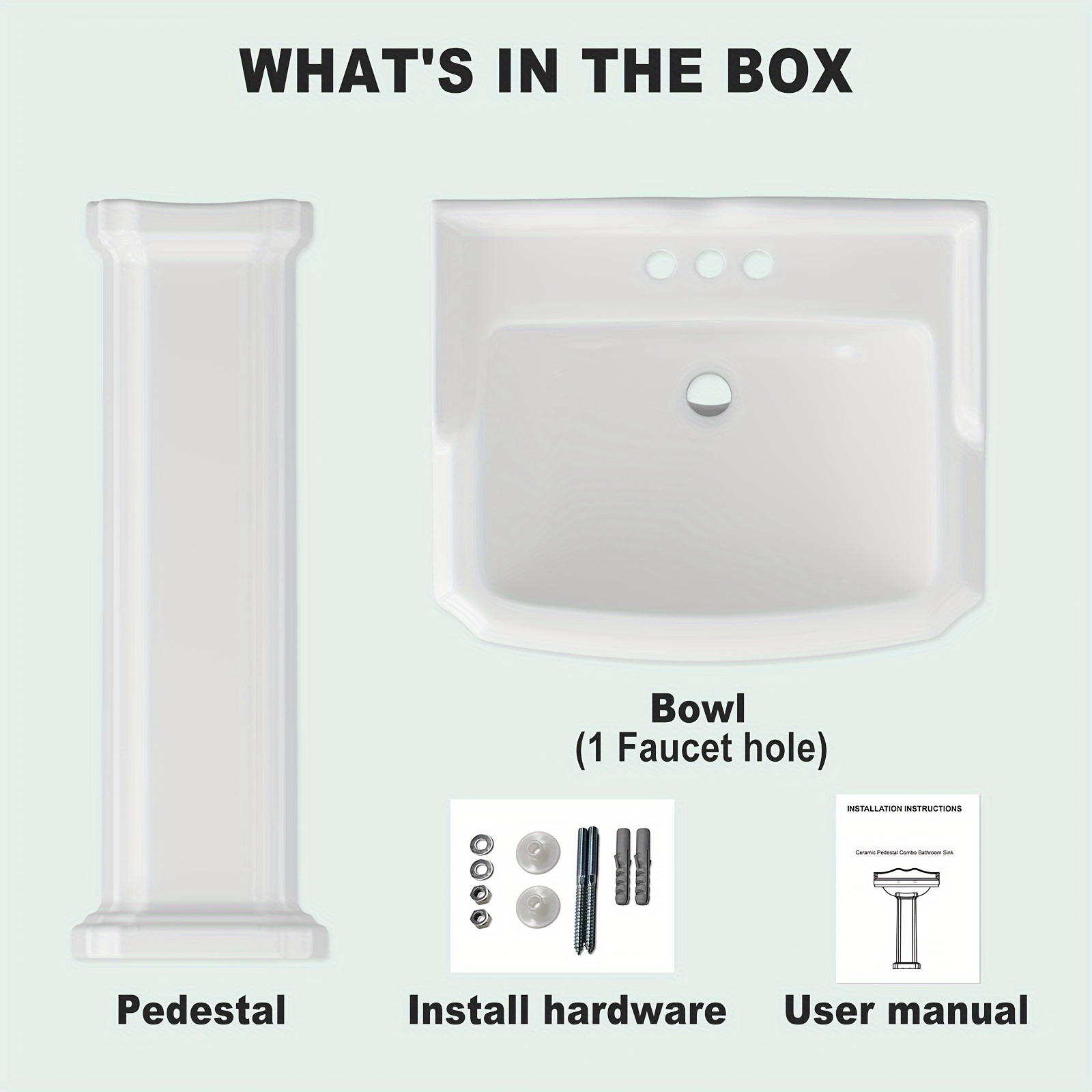 Bathroom Pedestal Sinks,Rectangular Pedestal Sink 26" W X 20" D Modern