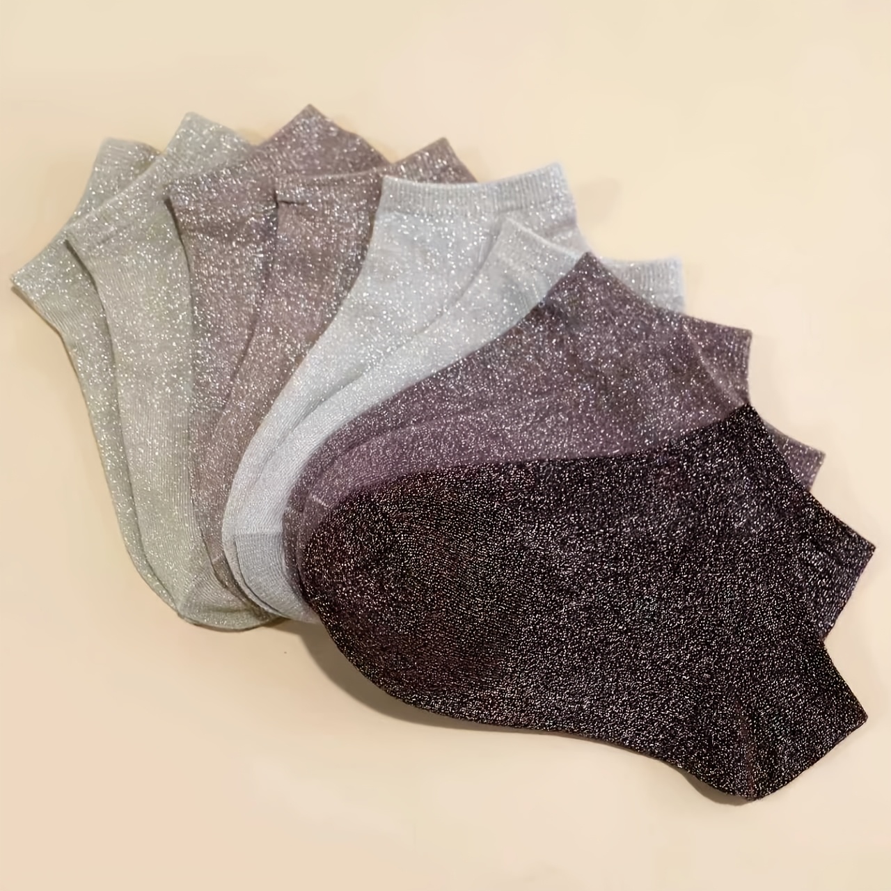 E-shop 5 Paar modische Kaffee- Herren- und Damen-Socken, trendige goldene und silberne, glänzende, kurze, rutschfeste, atmungsaktive und
