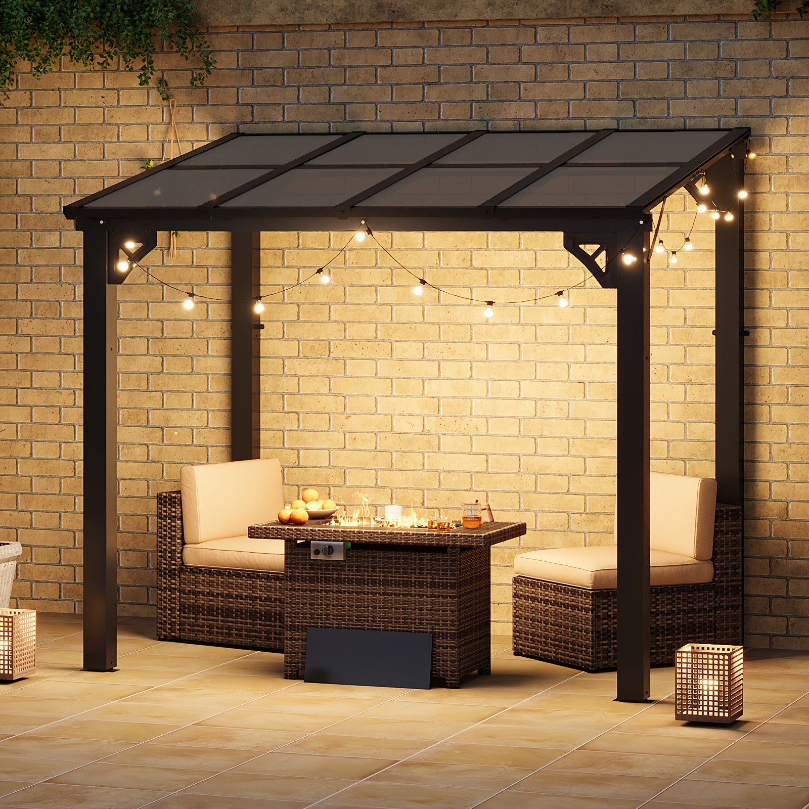 TEMU Sonegra 2.4x1.6m Gazebo & Pergola - Heavy Duty Alloy Frame Wall Attached Pergola Kit With Waterproof Awning/canopy & Lean-to Design, Outdoor