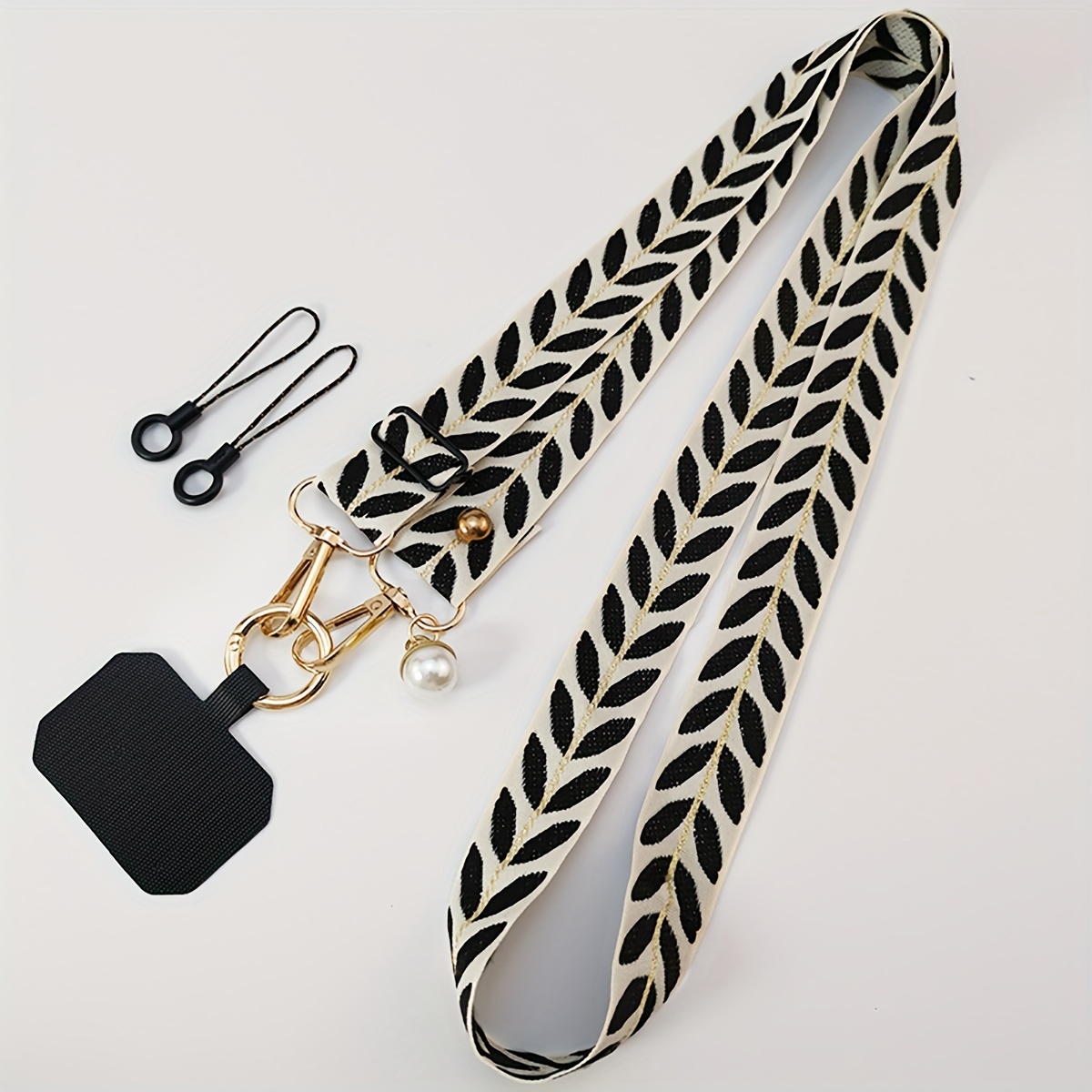 Adjustable Crossbody Long Mobile Phone Lanyard Wide Cloth Neckband Strap Rope Women's Pearl Hanging Ornaments Anti-lost Lanyard
