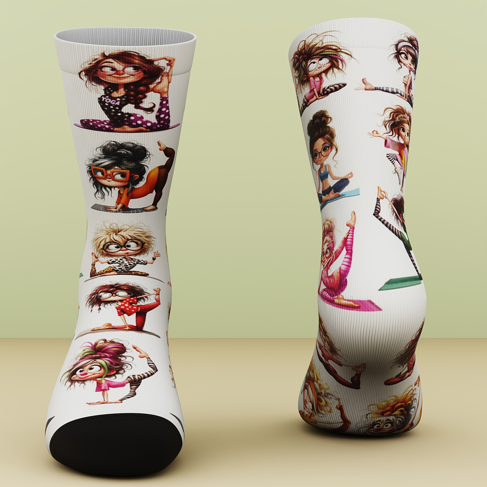 TEMU Un conjunto de calcetines unisex con diseño de yoga de dibujos animados, elegantes, cómodos y transpirables, perfectos para actividades casuales