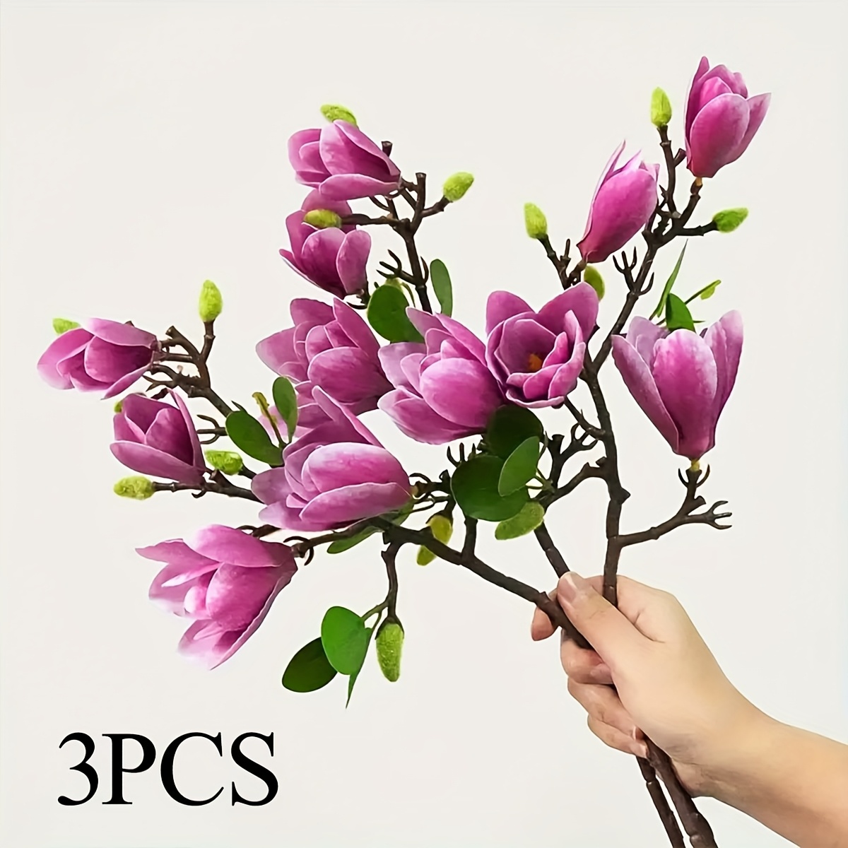 Image of 3pcs Artificial Plants - Uv-resistant Outdoor/indoor Fake Flowers Suitable For, Low-maintenance Plastic Magnolia For Easter, Ramadan, Mother's/father's Day, 's Day Decorations (no Container)