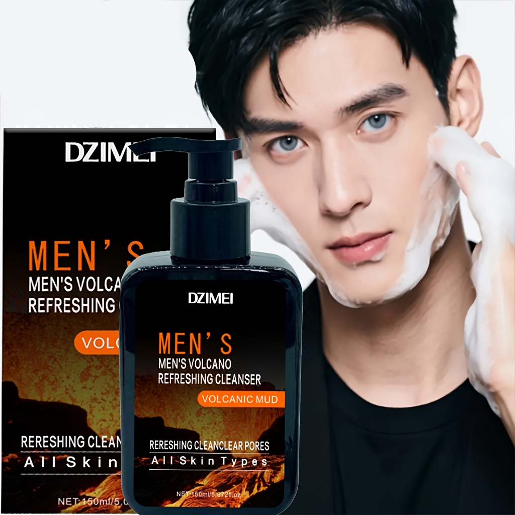 Nettoyant Visage pour Hommes en Bouteille Pressée de Boue Volcanique Noire 5905,51 Pouces, Contrôle de l'Huile, Hydratant, Rafraîchissant Longue Durée, Sans Alcool, Conçu pour Hommes, Série de Soins Beige Clair Doux, Beige Clair Uniforme, Beige Clair, Offre une Expérience de Nettoyage Agréable