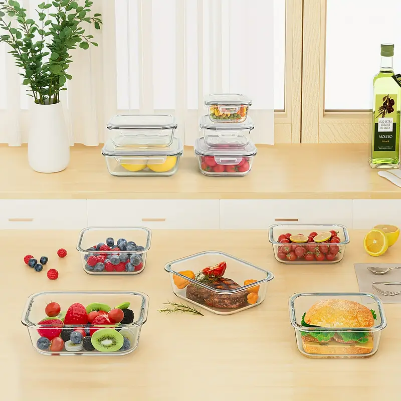 16 pack glass food storage and storage sets 8 jars and 8 lids food storage containers airtight bento boxes with leak proof locking lids for microwave oven freezer and dishwasher bpa free Product details 7
