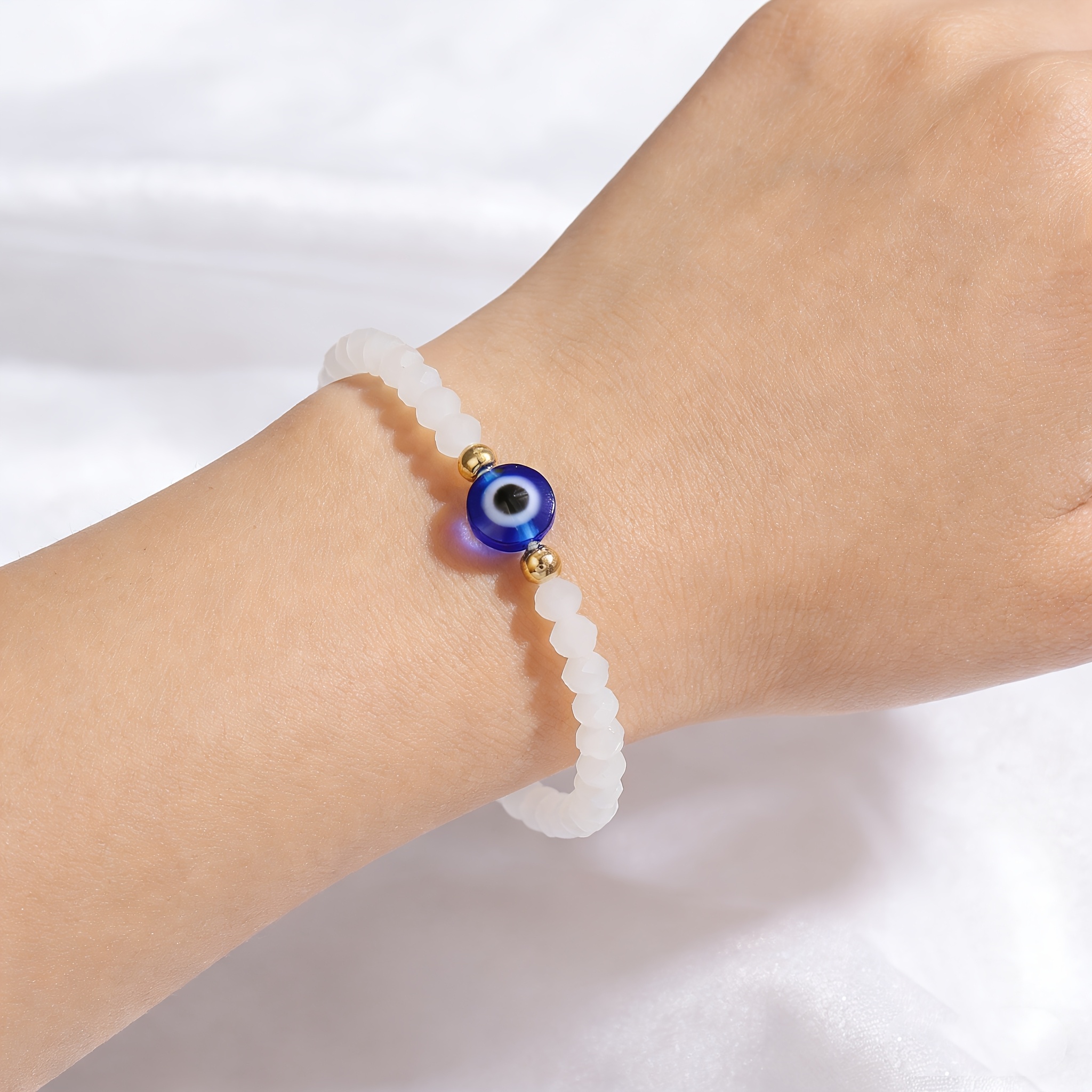 1pc Elegant Eye Beaded Elastic Bracelet Suitable For Women - Stretchable Acrylic Beads With Eye, For Ramadan Gifts, Daily Wear & Wearable (no Coating)
