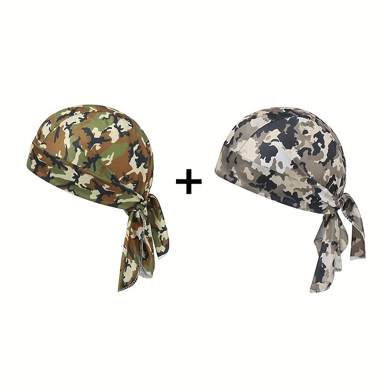 2pcs European And American Outdoor Camouflage Pirate Hat Hood Men And Women Casual Turban Camouflage Print Headscarf Pirate Hat