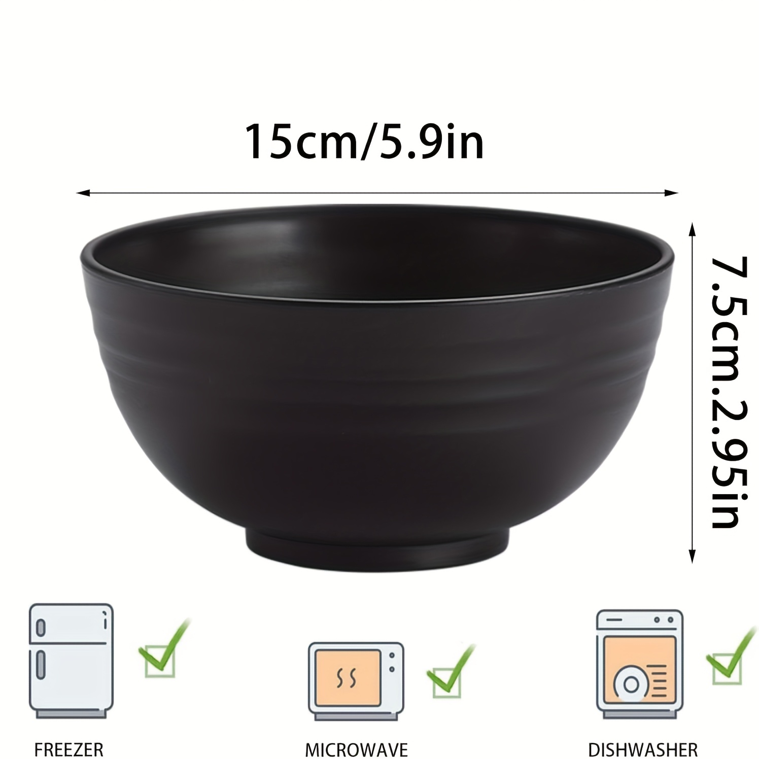 12/6pcs Black Plastic Dinner Bowl Set, Round 26oz, Kitchen Unbreakable Bowls, Perfect for Home Kitchen Restaurant Cafeteria, Microwave Safe, Dishwasher Safe, Salad Soup Ramen Snacks Rice, Reusable Salad Bowl Set, Lightweight Durable Easy To Clean St