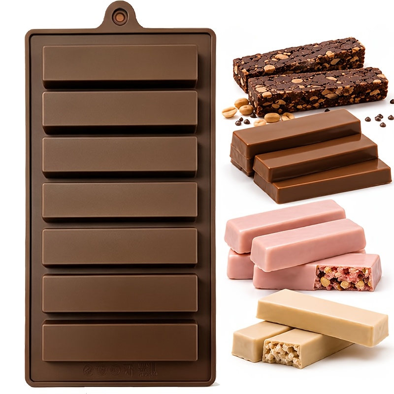 TEMU Moule à chocolat en silicone à barre longue à 7 cavités, qualité alimentaire et réutilisable, pour barres d' faites maison, barres protéiques,