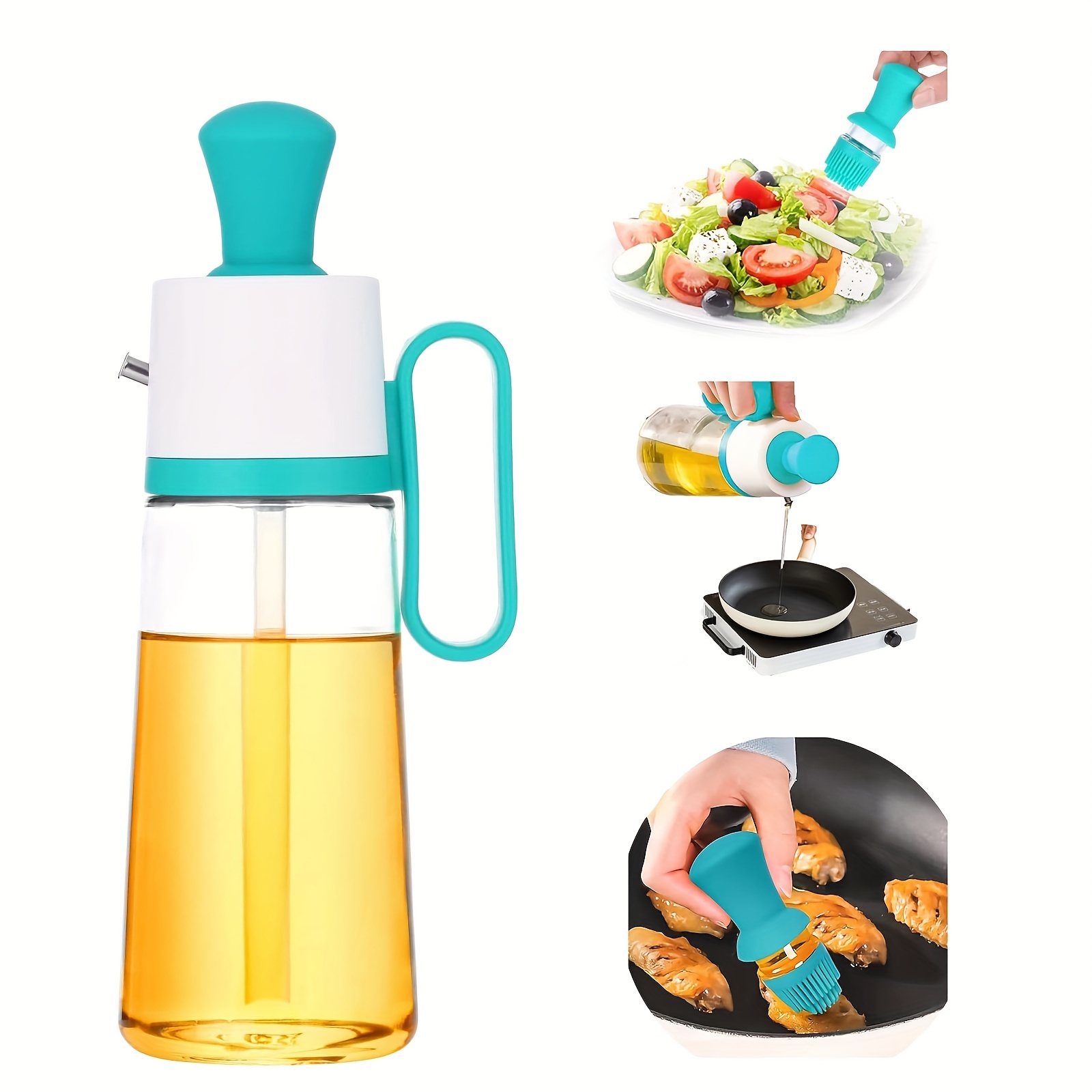 

Cooking Glass Large Olive Oil Dispenser Bottle For Kitchen With Brush Pour Brush Squeeze Oil 3 In 1 Silicone Dropper Measuring Oil Dispenser For Cooking Fry Baking Bbq Mother's Day Gift