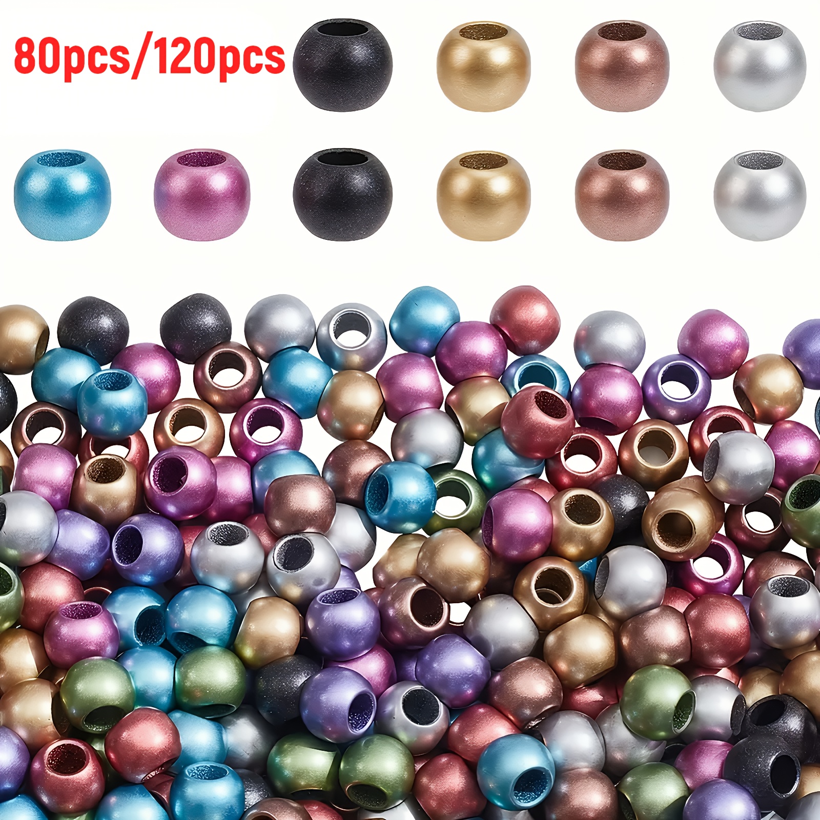 80pcs Random Mix Color Large Hole Round Beads