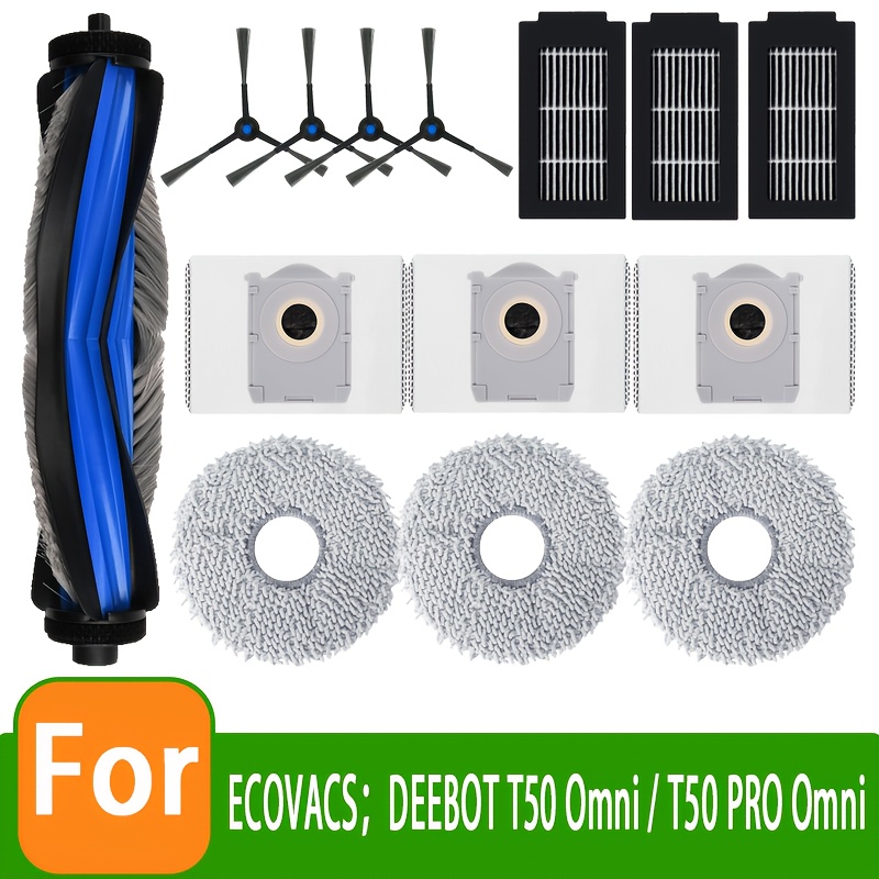TEMU 14 Pezzi Ricambi per T50 Omni/T50 PRO Omni Accessori per Aspirapolvere Robot, 1 Spazzola Principale, 3 Filtri HEPA, 4 Spazzole Laterali, 3 Panni