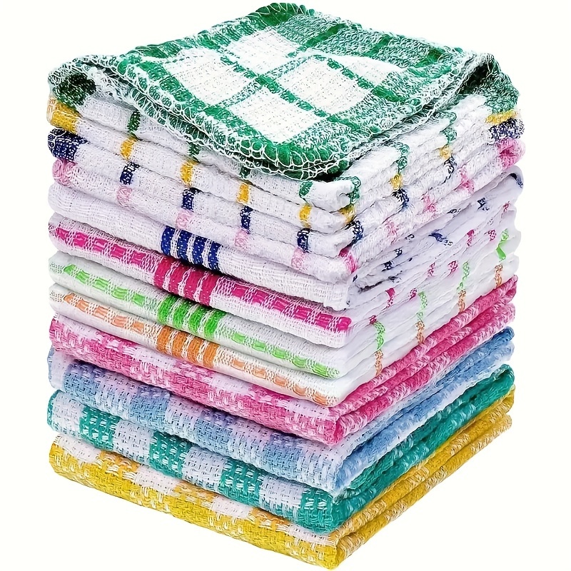 

Valentine's Day Gift: 12pcs Of Double-sided Dishwashing Cloth, Kitchen Supplies Housekeeping Cleaning Cloth, Non-hair Check Cleaning Cloth, Suitable For Kitchen And To Clean. , Day, Father's Day Gifts