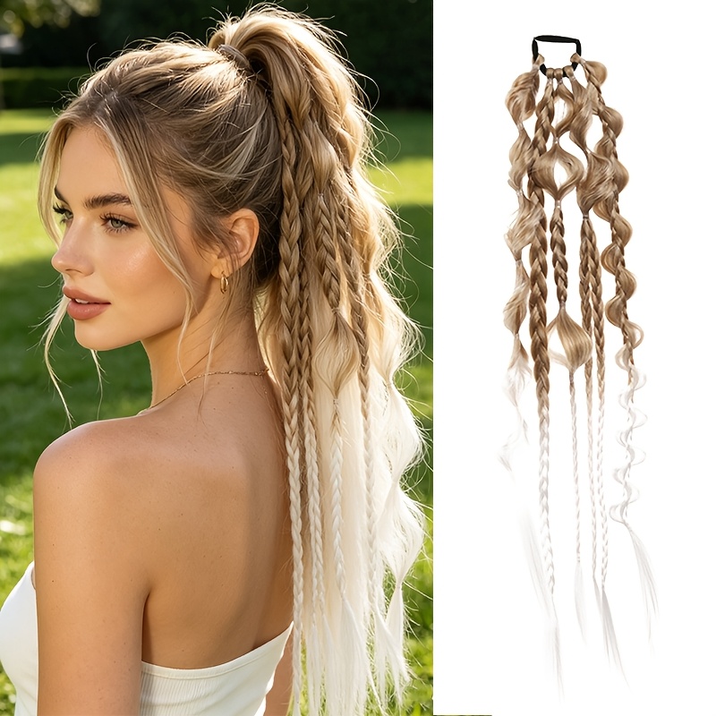 Image of Ponytail Braided Hair Additions, Lantern Bubble Twist Braids, Hair Circle Braids, , Suitable For Daily Use, Parties And Many Occasions