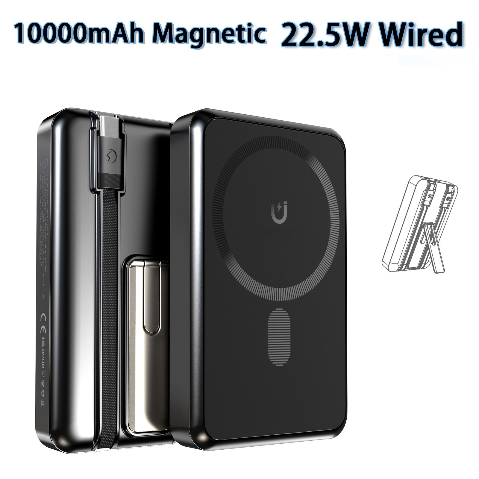 TEMU 10000mah Wireless Power Bank Portable Charger, 22.5w Wired Fast Charging, 15w Max Wireless Fast Charging For Iphone 18/17/16/15/14/13/12/11/pro