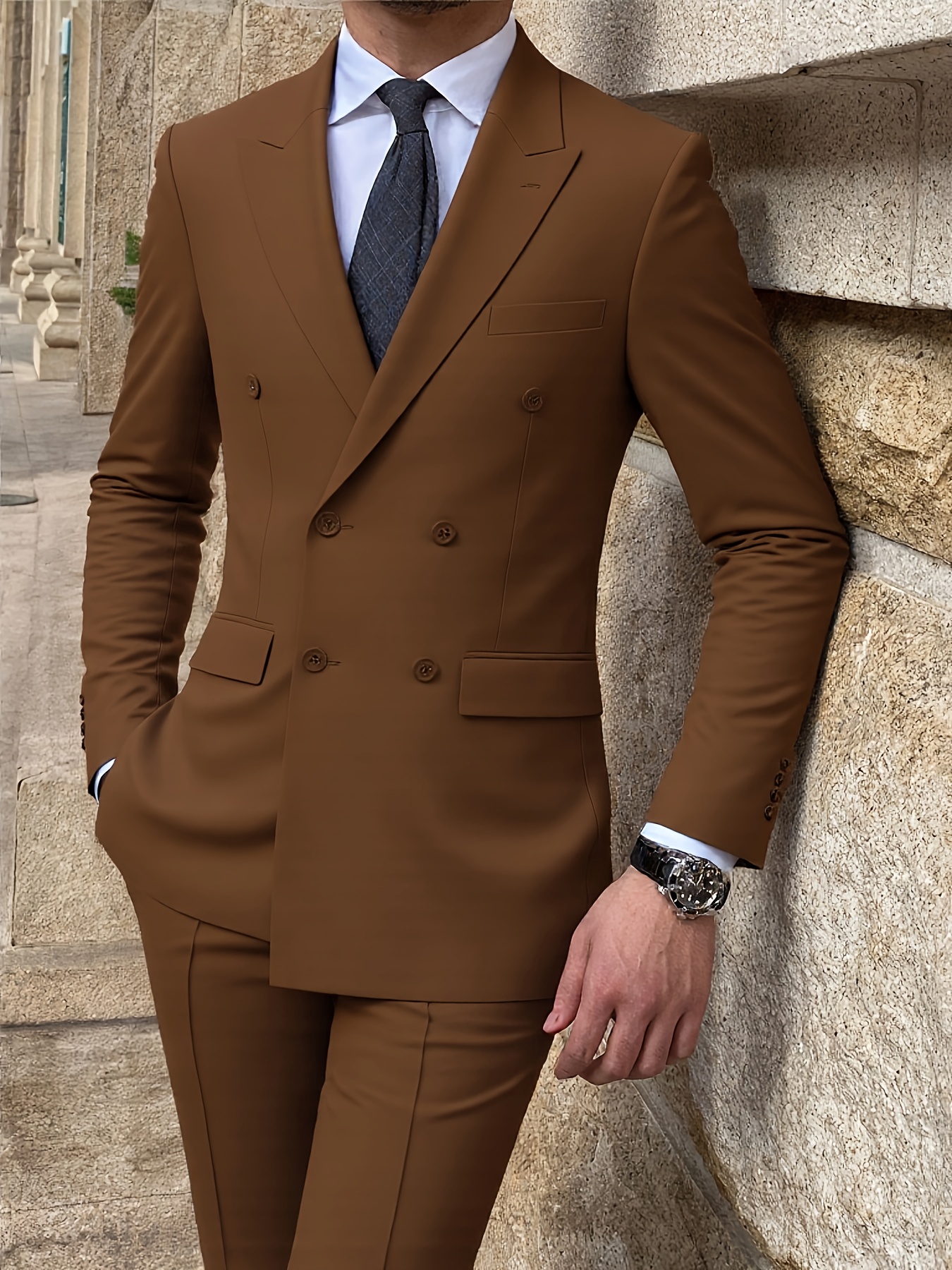 スーツ Double-breasted setup & shirt & tie Modern Stylish Sky Blue Double Breasted 2 Piece Suit for Men