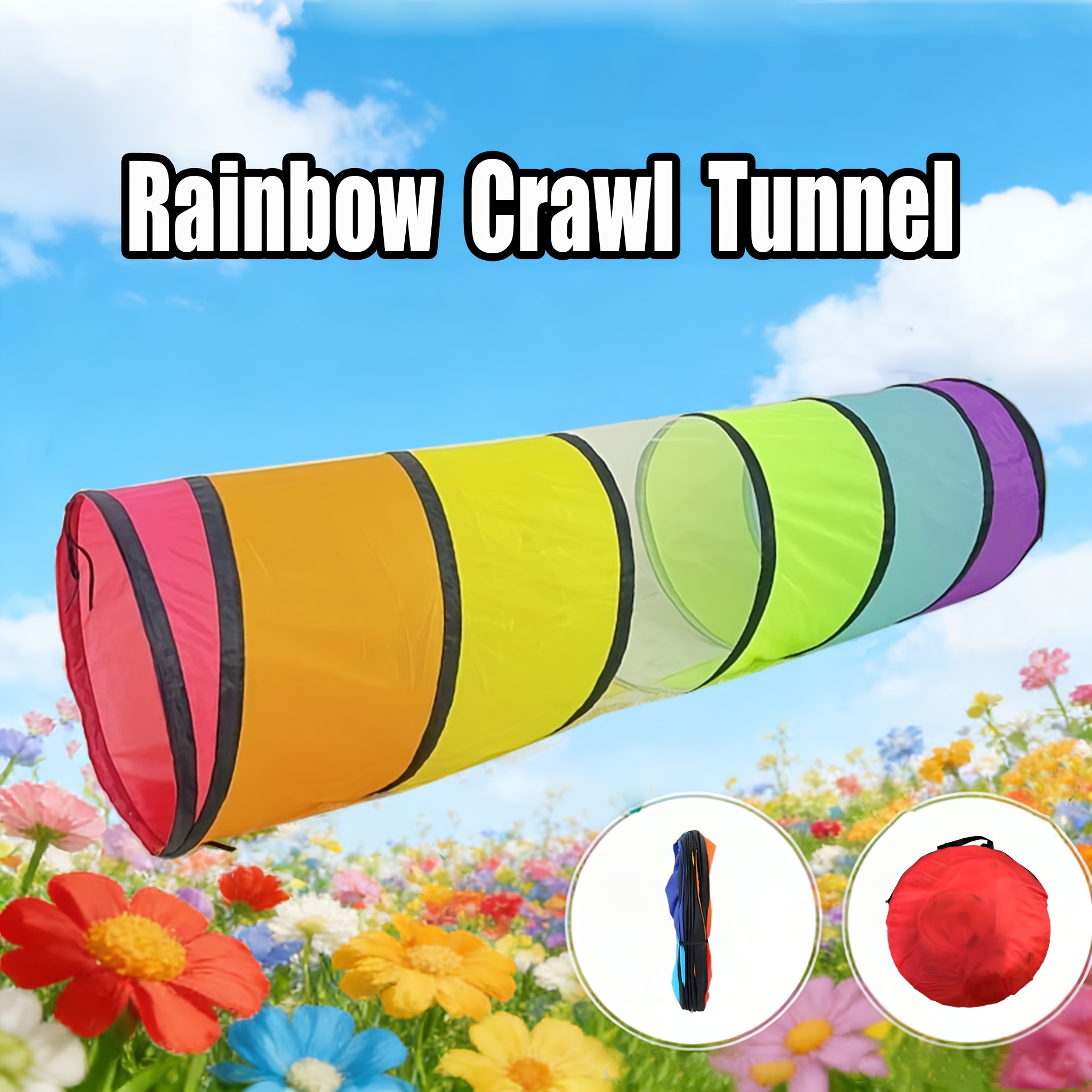 Rainbow Crawl Tunnel | Colorful Pop-Up Play Toy with Breathable Mesh, Foldable for Kids & Pets, Polyester Fiber, Mixed Color