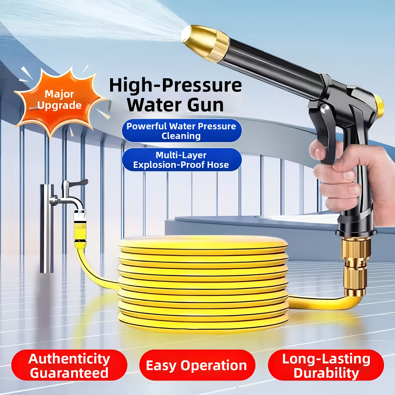 Image of High-pressure Car And Motorcycle Wash Water Gun - Durable Plastic Body, Adjustable Nozzle For Garden Hose, Powerful Cleaner For Bicycles/vehicles/outdoor Cleaning/gardening