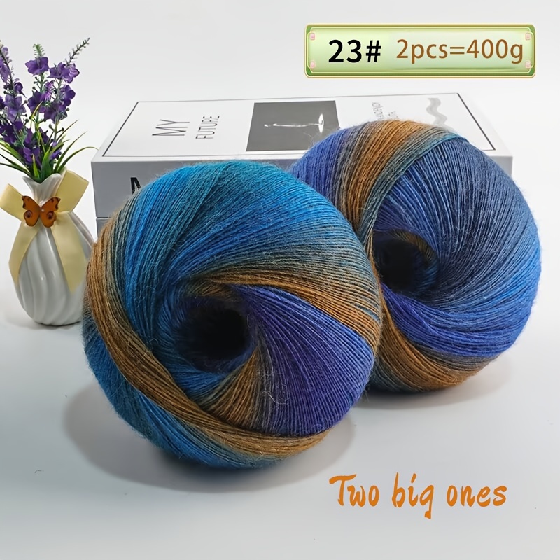 Image of Multicolor Gradient Rainbow Long-section Dyed Pure 2 Large Wool Yarn Balls, Crochet Yarn For Hand-knitted Elegant Women's Shawl, Colorful Fashion Sweater, Flower, Hat Yarn Balls, 2 Balls/pack