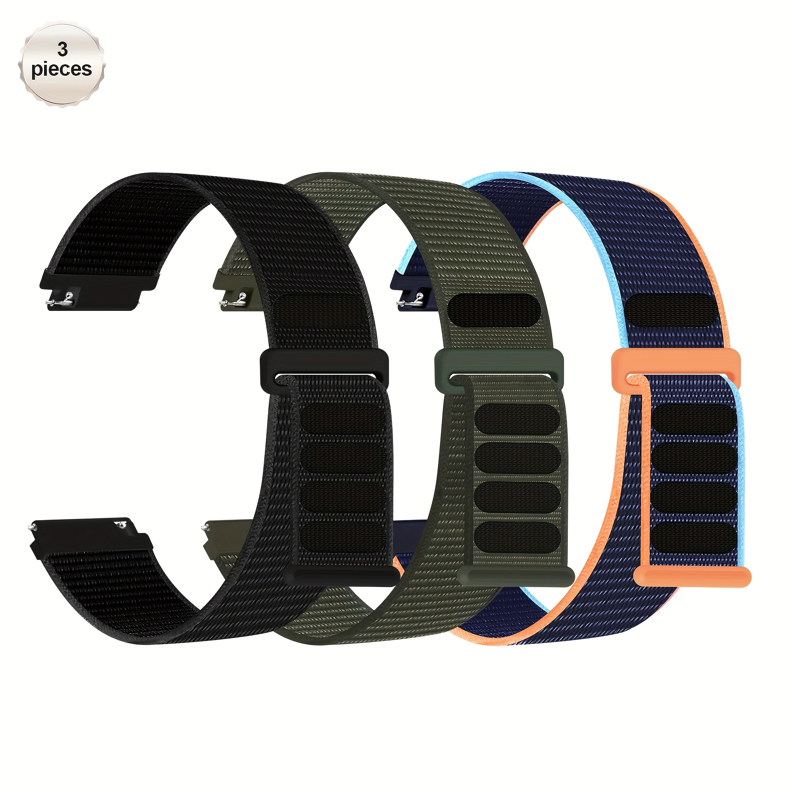 Image of (3 Packs) 20mm 22mm Nylon Band For For Galaxy Watch 7 6 5 4 Fe 40mm 44mm/for Galaxy 6/4 Classic 47mm 43mm/46mm 42mm/watch 5 Pro 45mm/3 41mm/men/women