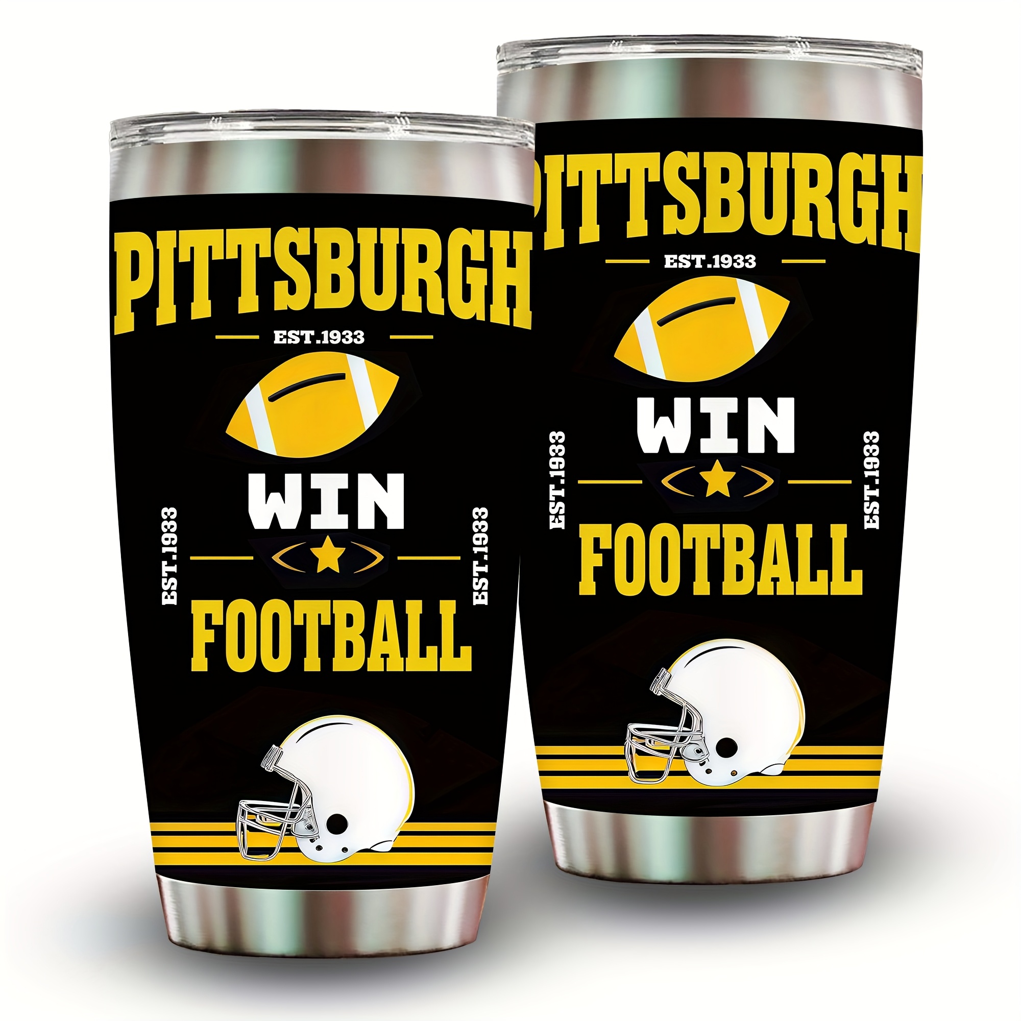 TEMU 1pc 20oz Pittsburgh Win Tumbler, Double Wall Vacuum Insulated Travel Mug, Spill Proof Lid, Gift For Dad, Mom, Ideal For Christmas, Father's Day, Birthday Gift, Coffee Cup