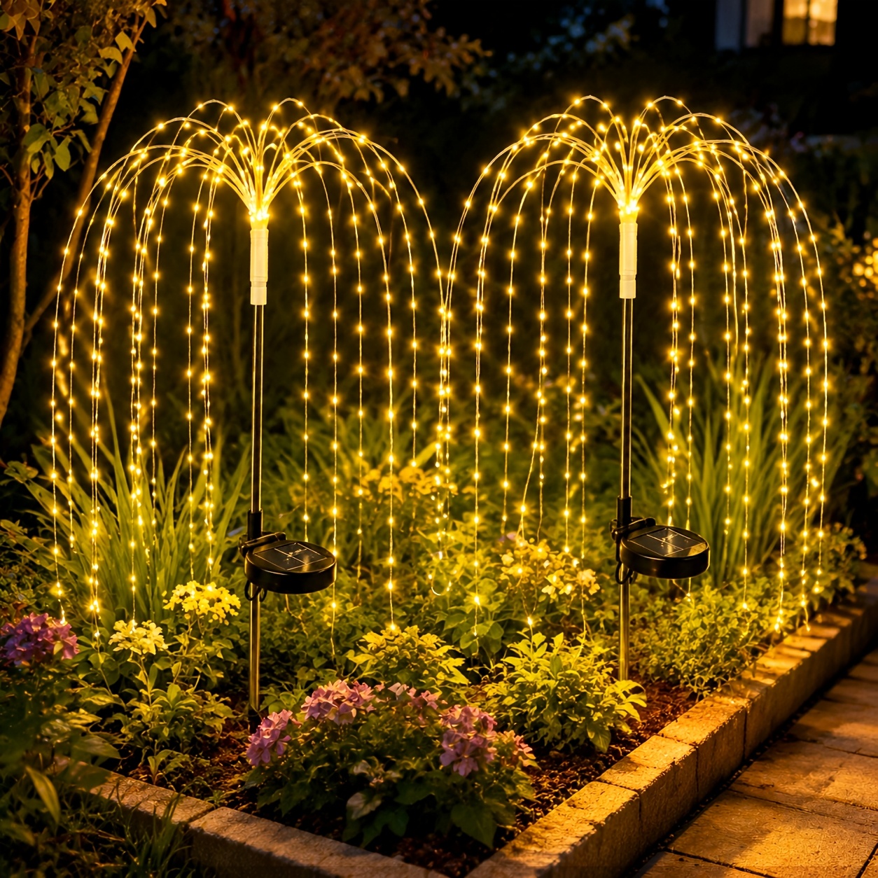 TEMU 2pcs Solar Led Branch Lights, 100 Leds, 8 With Twinkling Effects, Suitable For Garden, Patio, Courtyard, Pathway, Weddings, Parties, And