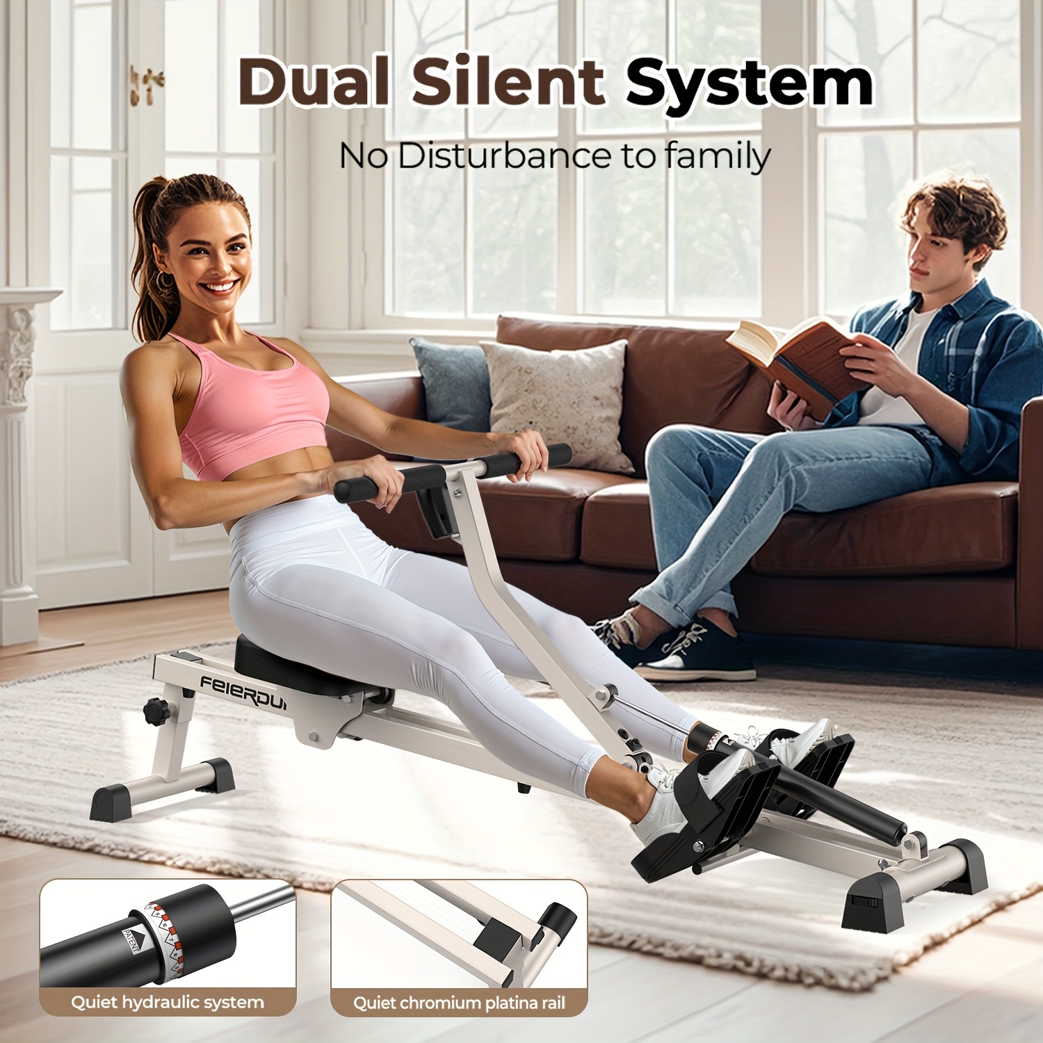 [Magnetic Rowing Machine] SRIFY Heavy-Duty Full-Body Magnetic Rowing Machine - Silent Glide Technology, Comfortable Padding, Foldable Frame - 350LBS Weight Capacity For Home Gym Workouts, Compact Design, Full-Body Training, No Battery