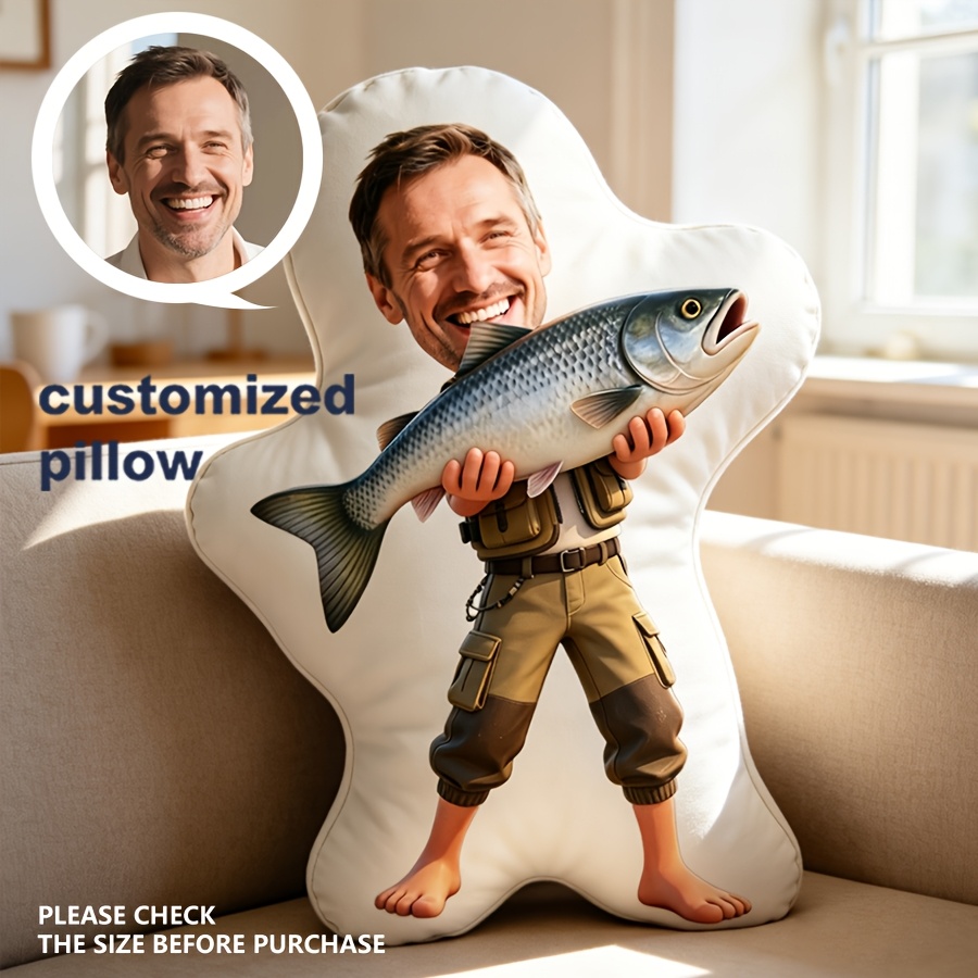 TEMU Custom Fishing Themed Hug Pillow, Soft Double-sided Digital Printing Cushion, Removable Zipper Cover, Personalized Family Photo Custom Pillow,